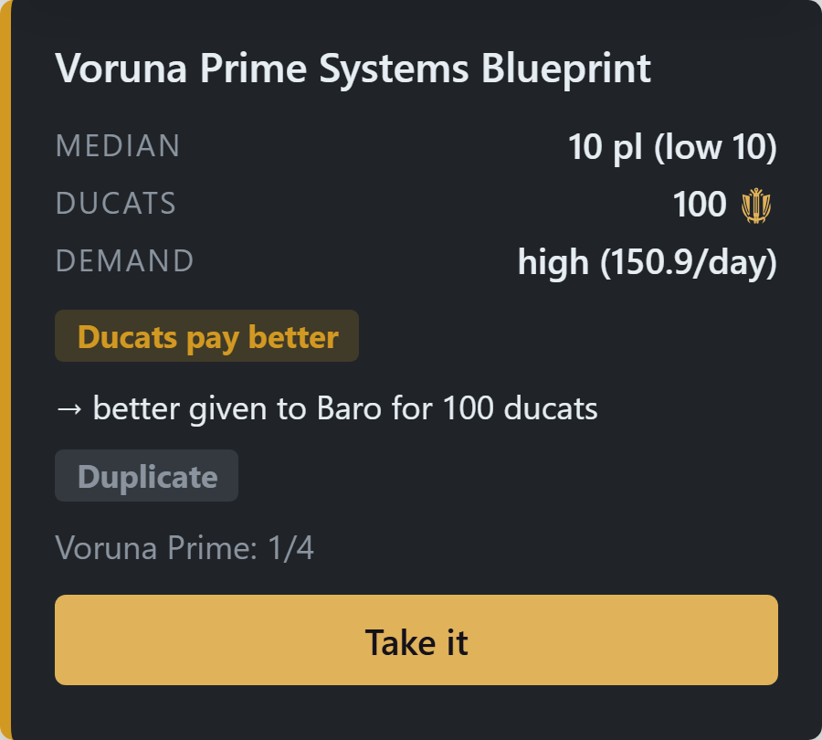 Ducats next to the price on the reward screen.