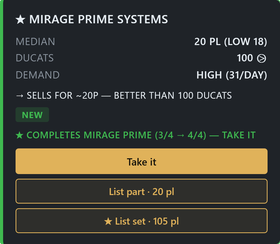 Prices on the reward screen itself: which of the four to take.