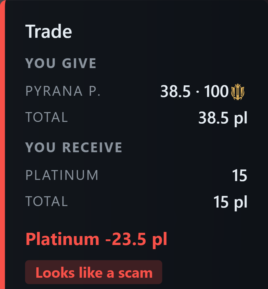 Orikon checks the trade window at the trading post and warns when a price is far below market.