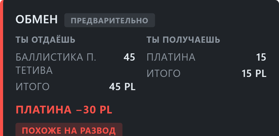 Orikon проверяет окно обмена в торговом посту и предупреждает, если цена сильно ниже рынка.